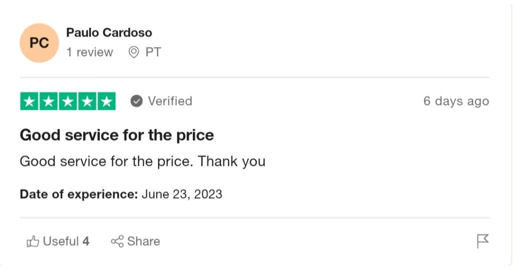 Customer review from Vancouver